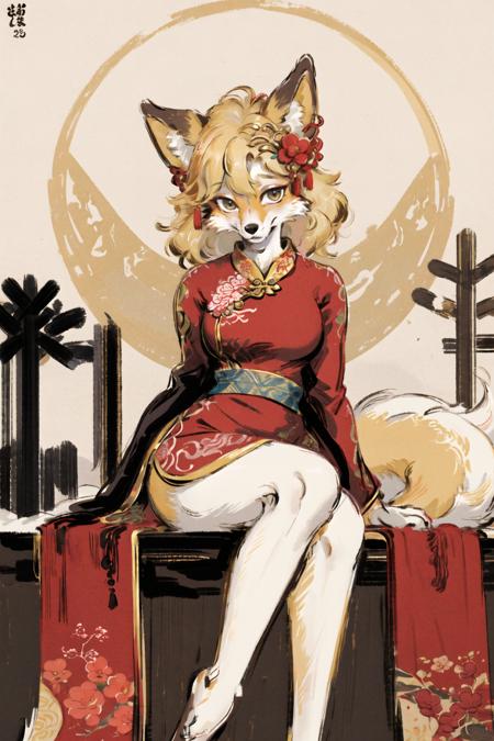 00885-63627216-masterpiece,highres,furry fox girl,solo,blonde,chinese dress, hair ornament, anicent china_looking at viewer, _.png